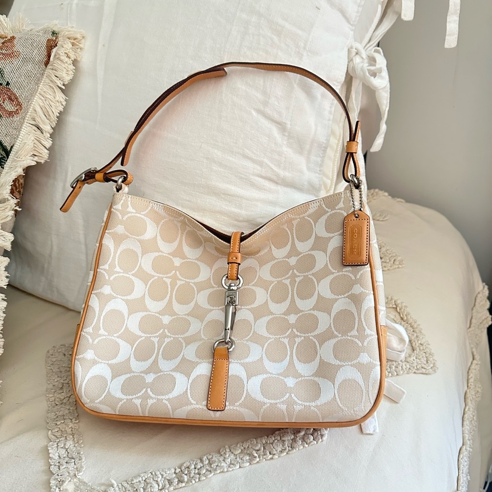 Coach Signature Tan and Cream Mini Bag